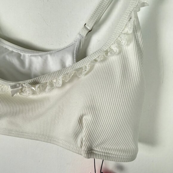NWT Edikted Lacey Ruffled Bikini Top Ribbed Bralette White Size Medium M NEW - Picture 4 of 11